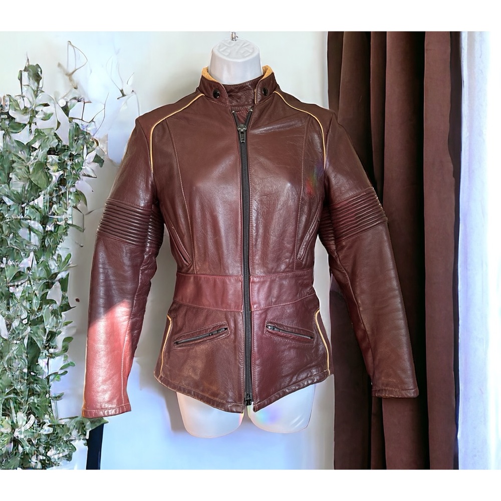 Taurus Dark Cherry Leather Moto Motorcycle Jacket 10